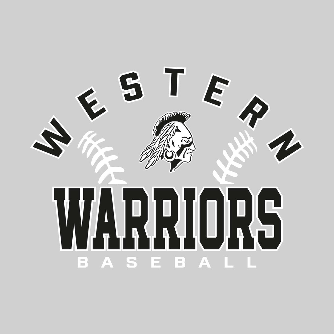 Western Warriors - Baseball - Arched School Name with Baseball Stitches &amp; Mascot