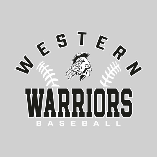 Western Warriors - Baseball - Arched School Name with Baseball Stitches &amp; Mascot