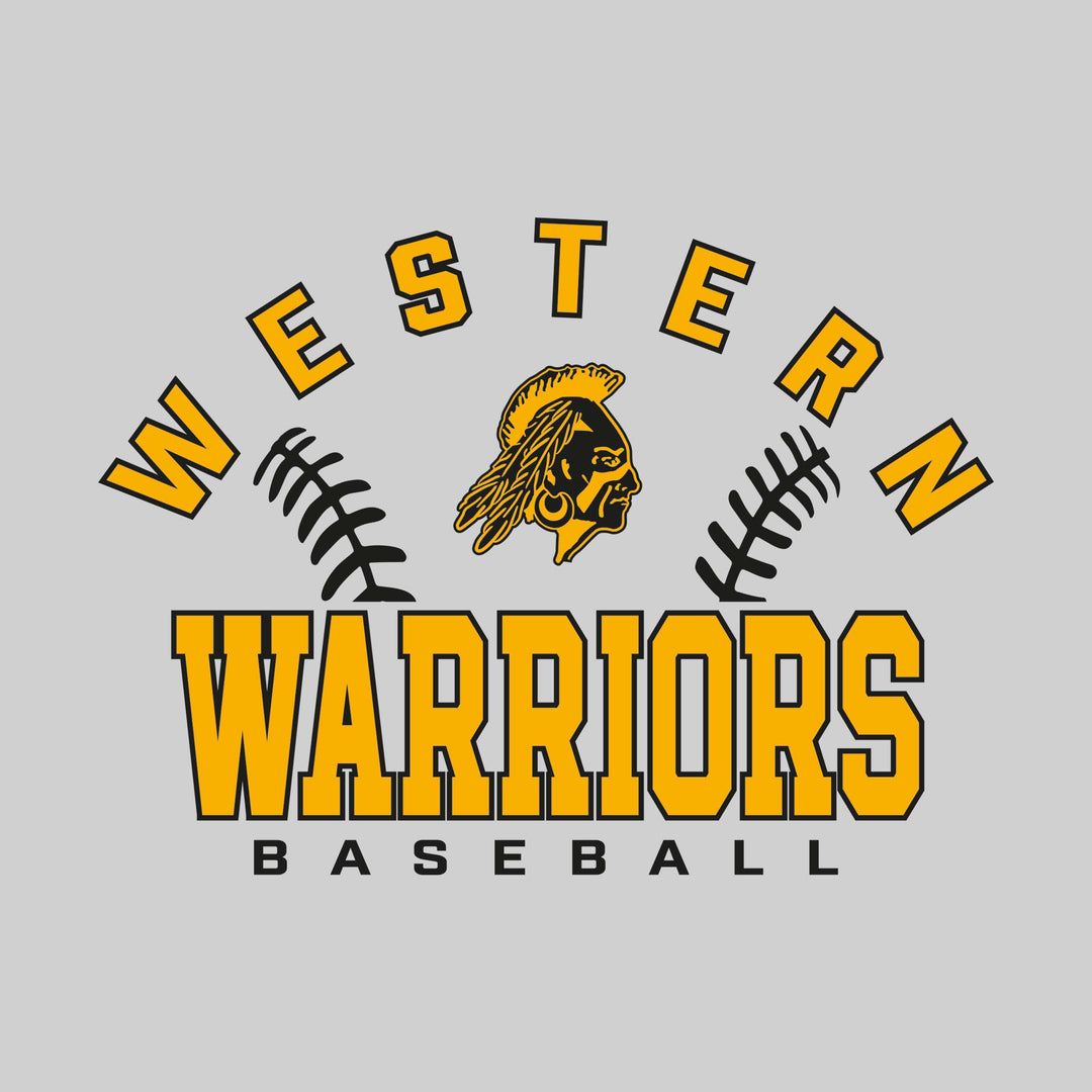 Western Warriors - Baseball - Arched School Name with Baseball Stitches &amp; Mascot