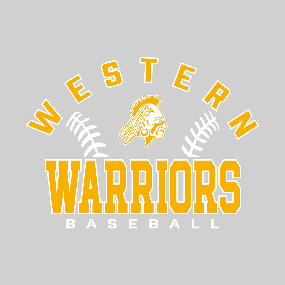 Western Warriors - Baseball - Arched School Name with Baseball Stitches &amp; Mascot