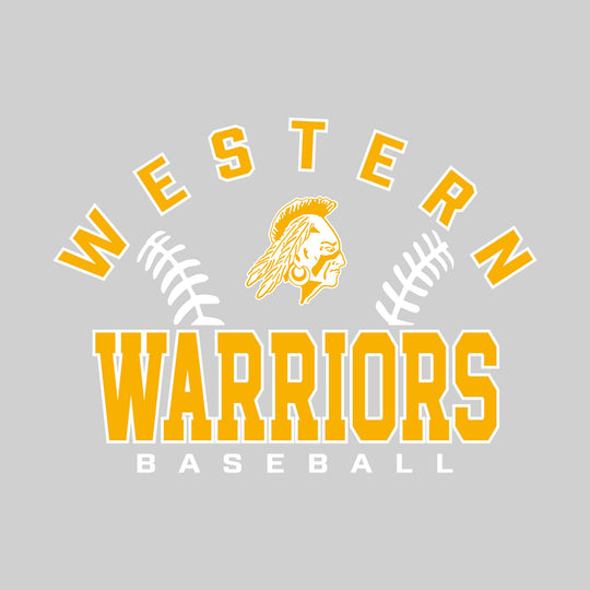 Western Warriors - Baseball - Arched School Name with Baseball Stitches &amp; Mascot