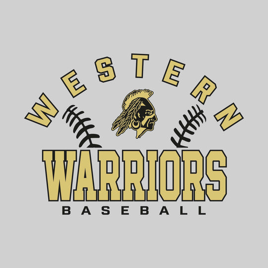 Western Warriors - Baseball - Arched School Name with Baseball Stitches &amp; Mascot