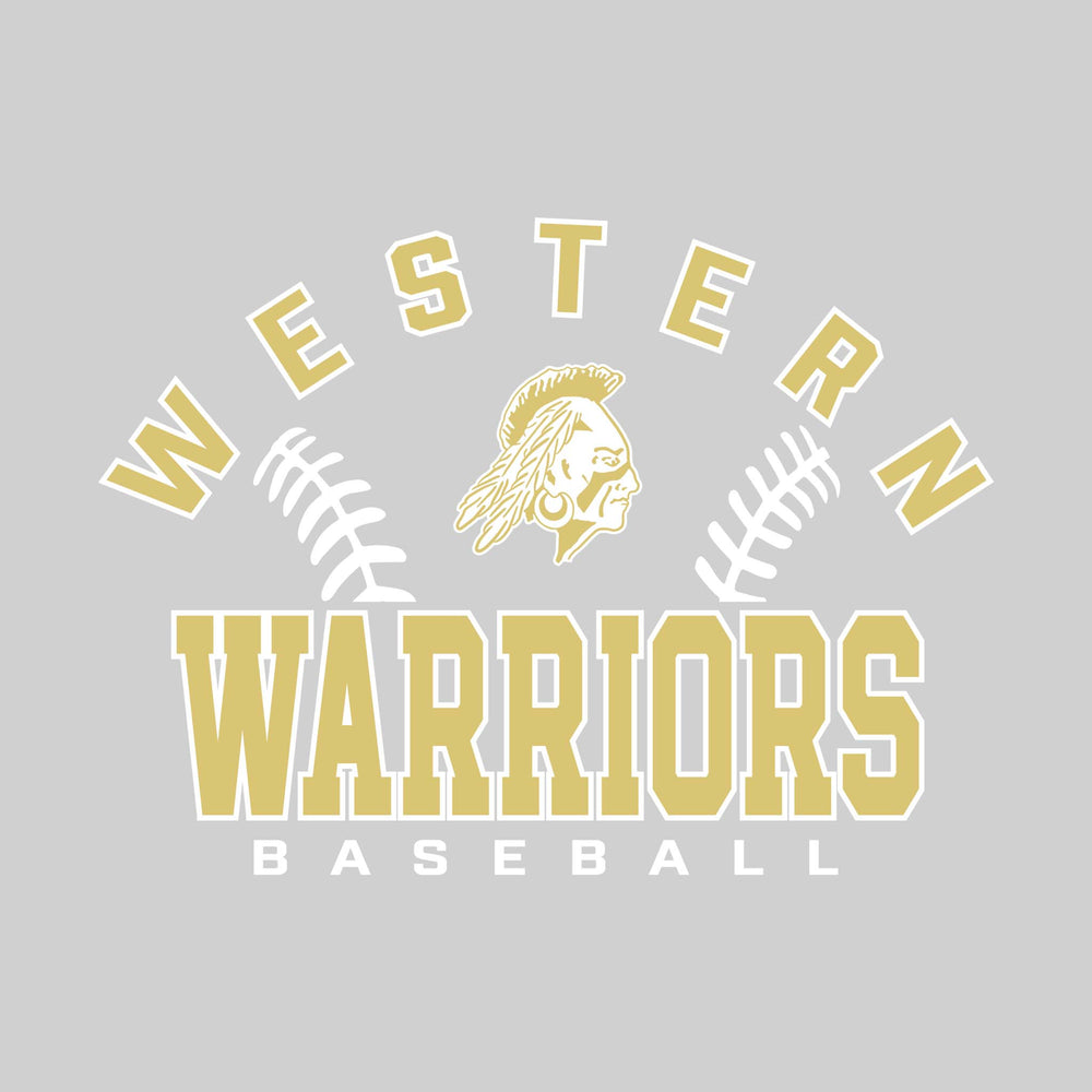 Western Warriors - Baseball - Arched School Name with Baseball Stitches & Mascot