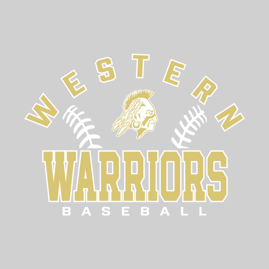 Western Warriors - Baseball - Arched School Name with Baseball Stitches &amp; Mascot