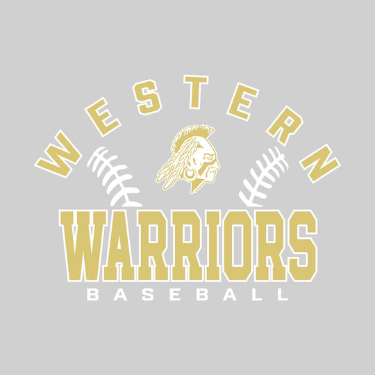 Western Warriors - Baseball - Arched School Name with Baseball Stitches &amp; Mascot