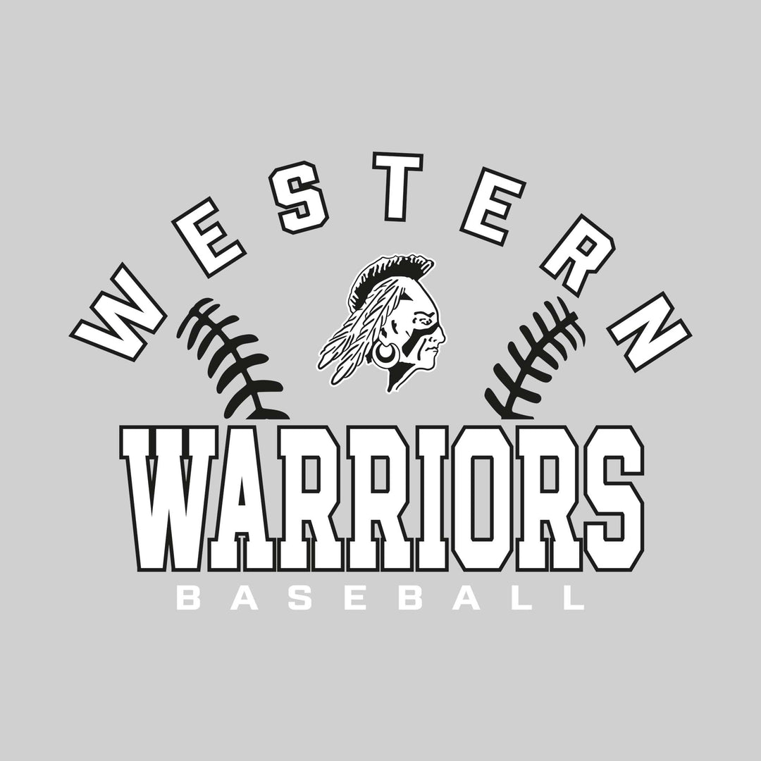Western Warriors - Baseball - Arched School Name with Baseball Stitches &amp; Mascot
