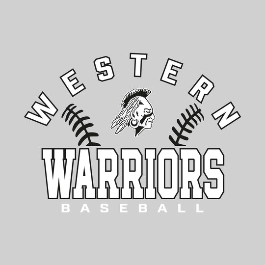 Western Warriors - Baseball - Arched School Name with Baseball Stitches &amp; Mascot