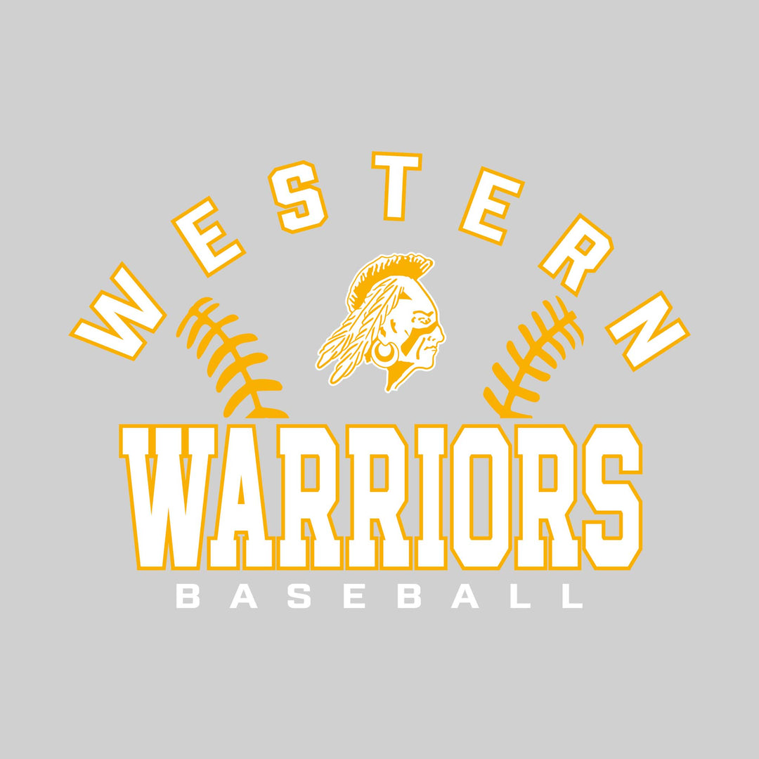 Western Warriors - Baseball - Arched School Name with Baseball Stitches &amp; Mascot