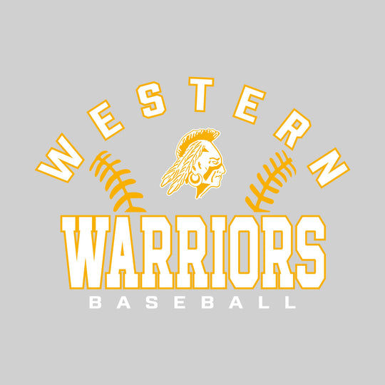 Western Warriors - Baseball - Arched School Name with Baseball Stitches &amp; Mascot