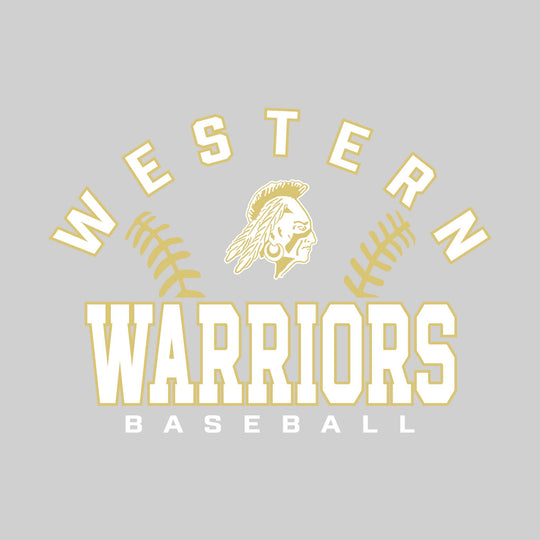 Western Warriors - Baseball - Arched School Name with Baseball Stitches &amp; Mascot