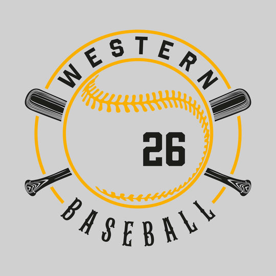 Western Warriors - Baseball - Crossed Bats with School Name and Baseball Stitches