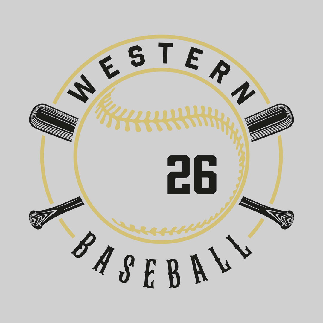 Western Warriors - Baseball - Crossed Bats with School Name and Baseball Stitches