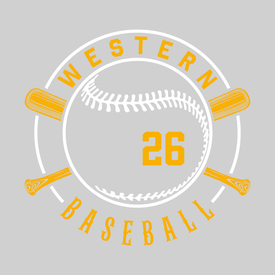 Western Warriors - Baseball - Crossed Bats with School Name and Baseball Stitches