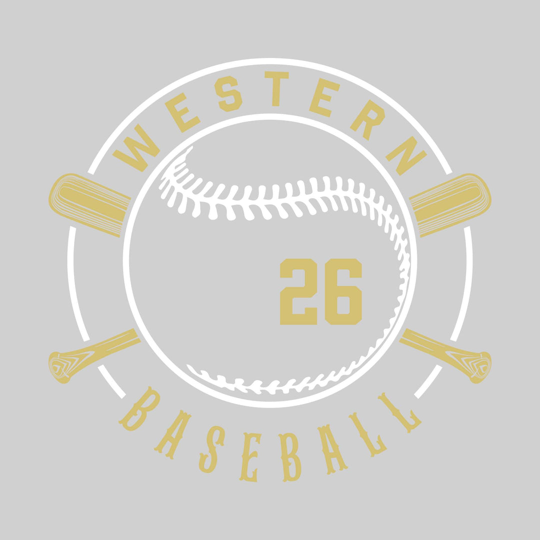 Western Warriors - Baseball - Crossed Bats with School Name and Baseball Stitches