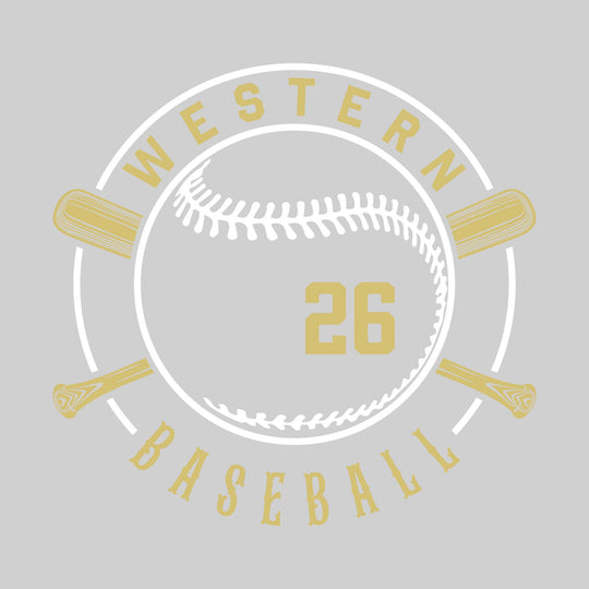 Western Warriors - Baseball - Crossed Bats with School Name and Baseball Stitches