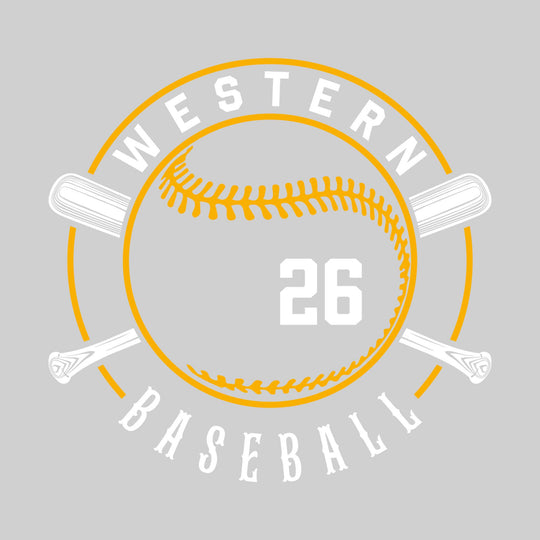 Western Warriors - Baseball - Crossed Bats with School Name and Baseball Stitches