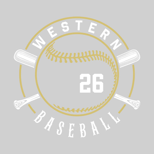 Western Warriors - Baseball - Crossed Bats with School Name and Baseball Stitches