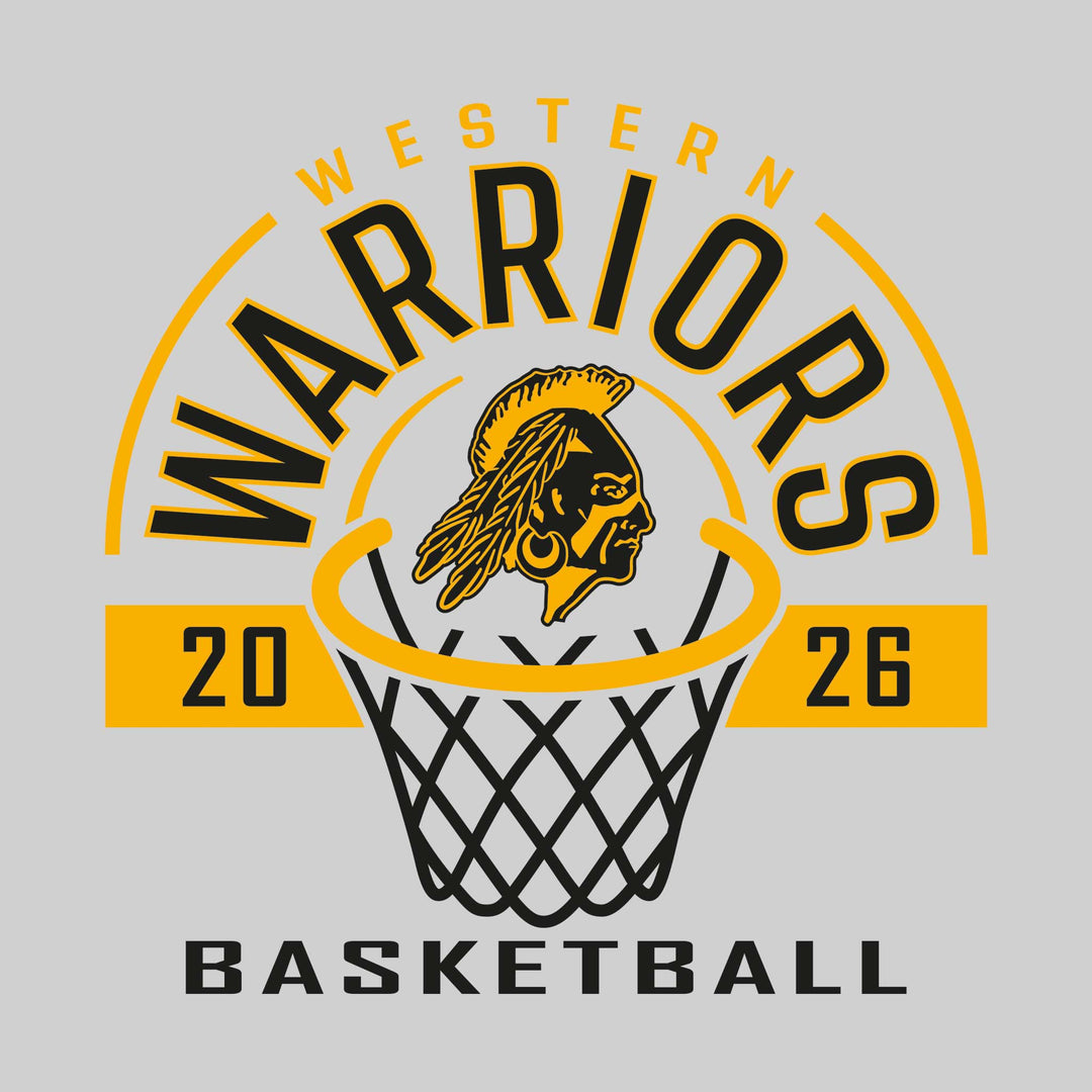 Western Warriors - Basketball - Arched Text with Center Mascot and Rim