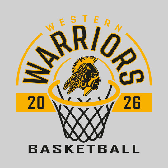 Western Warriors - Basketball - Arched Text with Center Mascot and Rim