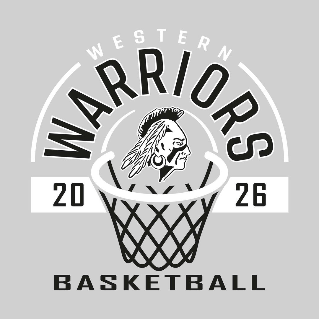 Western Warriors - Basketball - Arched Text with Center Mascot and Rim