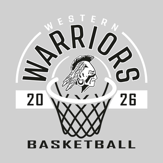 Western Warriors - Basketball - Arched Text with Center Mascot and Rim