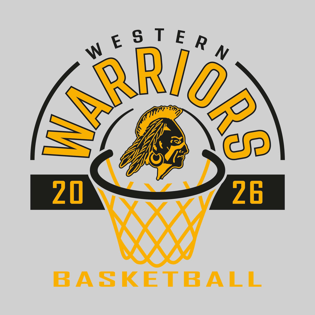 Western Warriors - Basketball - Arched Text with Center Mascot and Rim