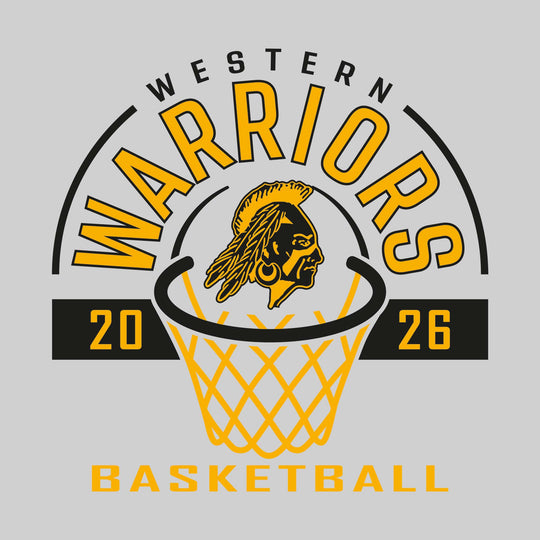 Western Warriors - Basketball - Arched Text with Center Mascot and Rim