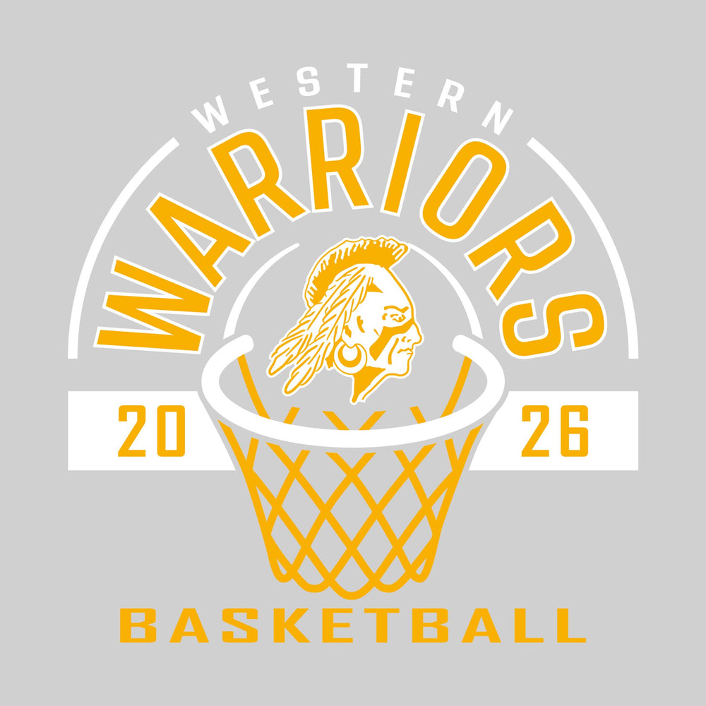 Western Warriors - Basketball - Arched Text with Center Mascot and Rim
