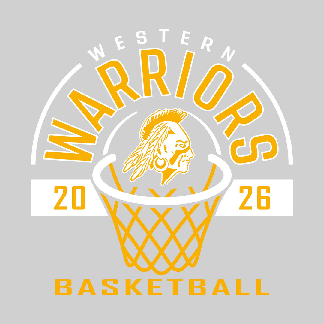 Western Warriors - Basketball - Arched Text with Center Mascot and Rim