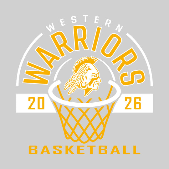Western Warriors - Basketball - Arched Text with Center Mascot and Rim