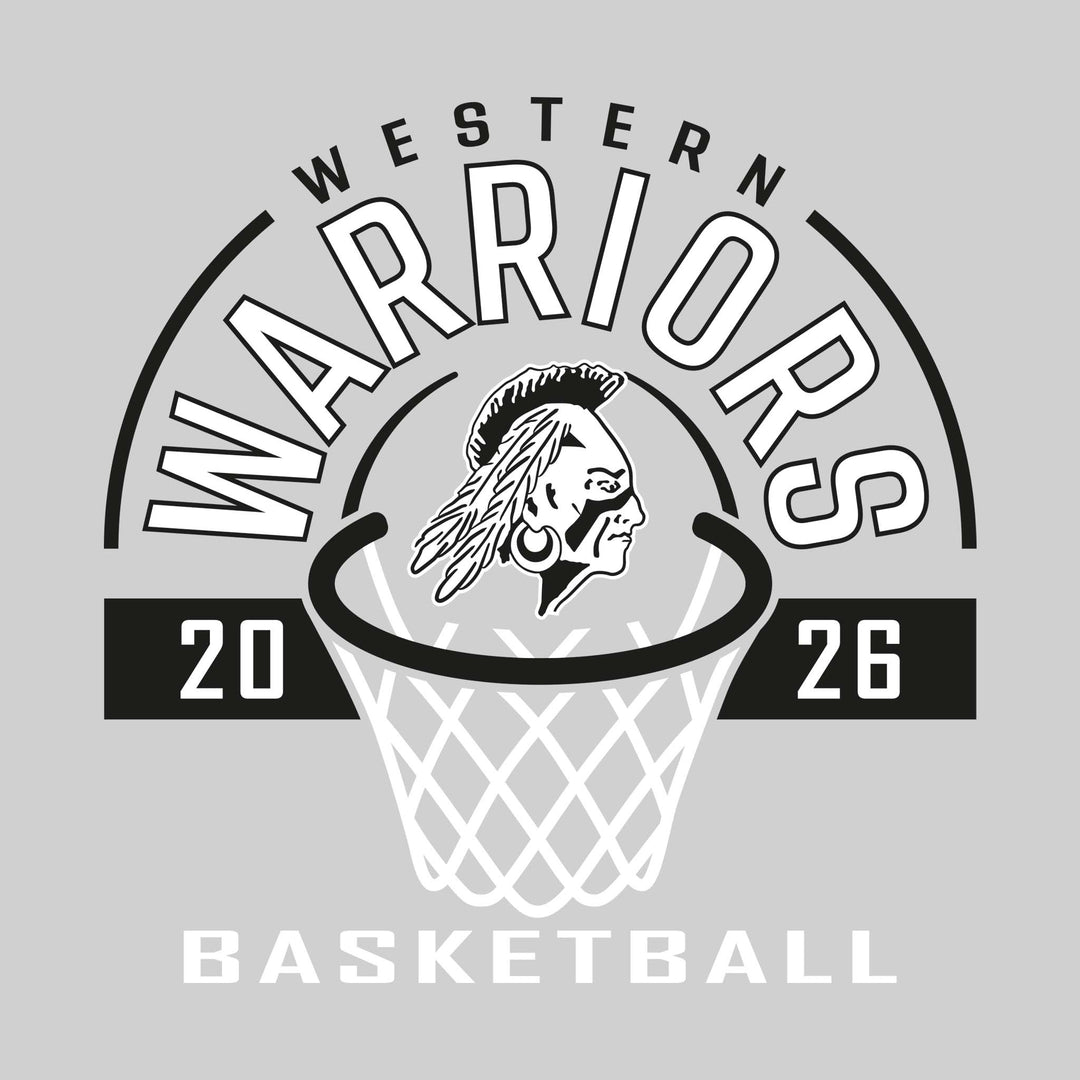 Western Warriors - Basketball - Arched Text with Center Mascot and Rim