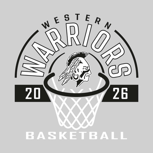 Western Warriors - Basketball - Arched Text with Center Mascot and Rim