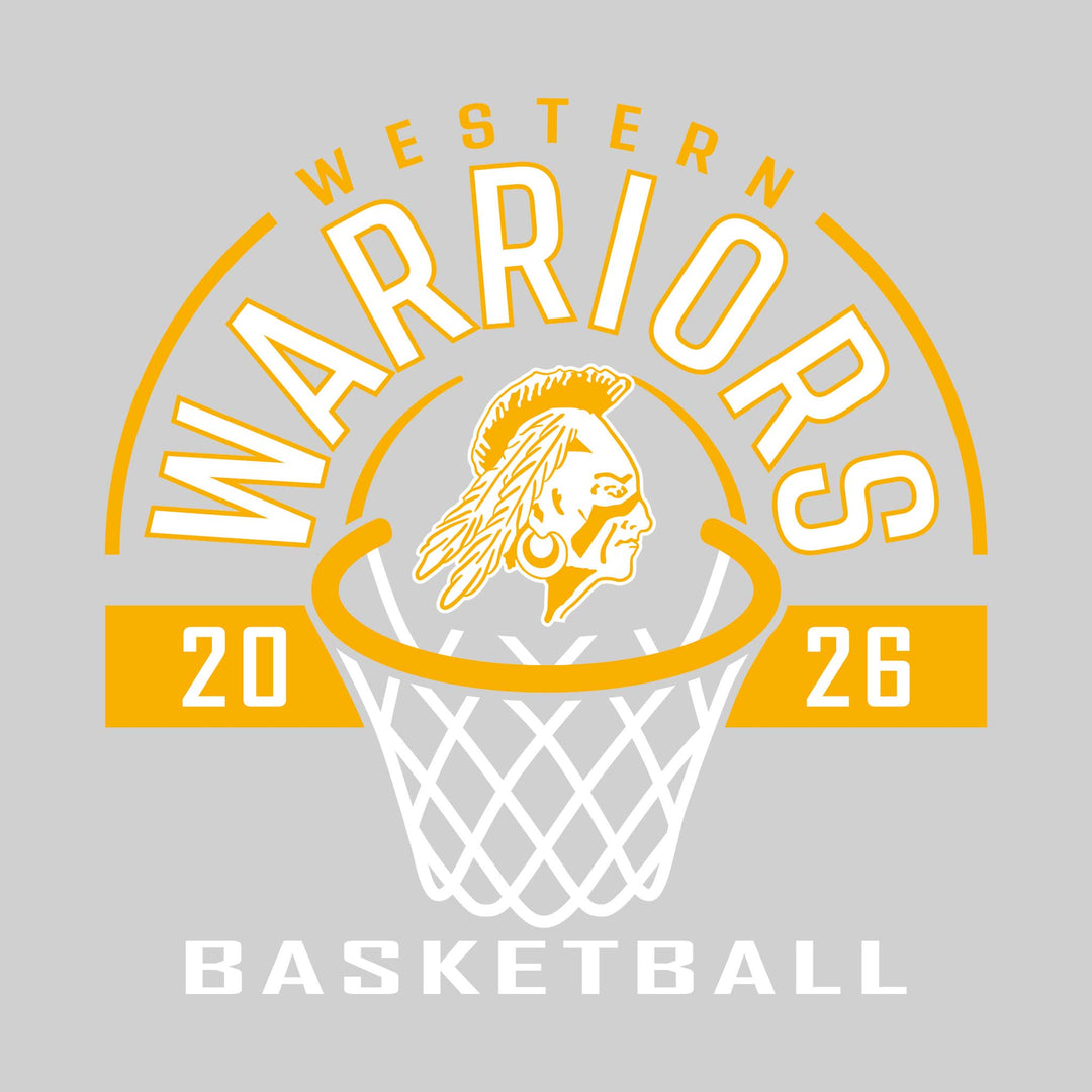 Western Warriors - Basketball - Arched Text with Center Mascot and Rim