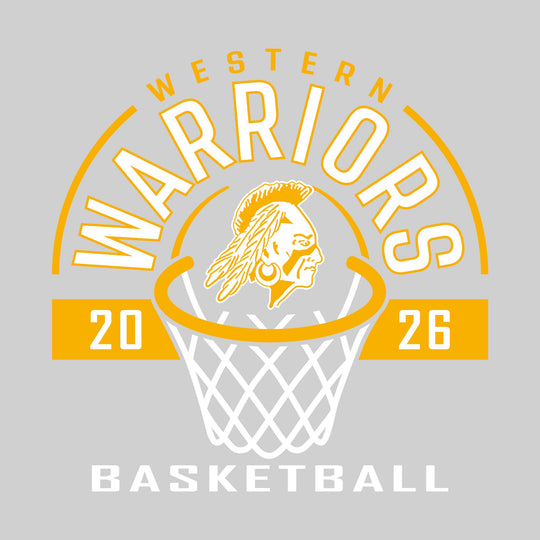 Western Warriors - Basketball - Arched Text with Center Mascot and Rim
