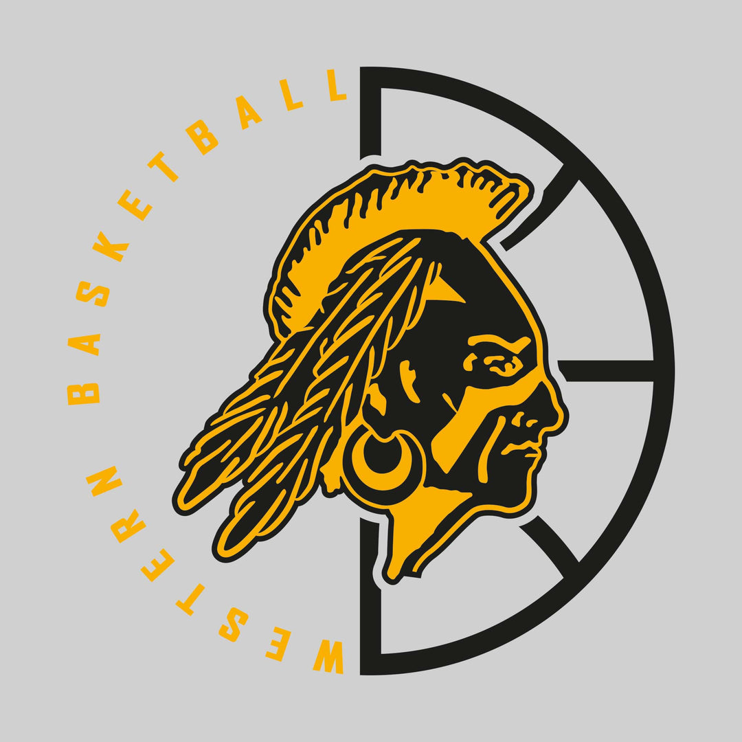 Western Warriors - Basketball - Center Mascot with Circle Text and Basketball Grooves