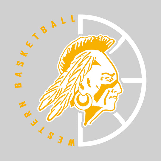 Western Warriors - Basketball - Center Mascot with Circle Text and Basketball Grooves