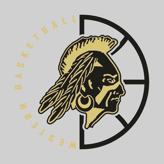 Western Warriors - Basketball - Center Mascot with Circle Text and Basketball Grooves