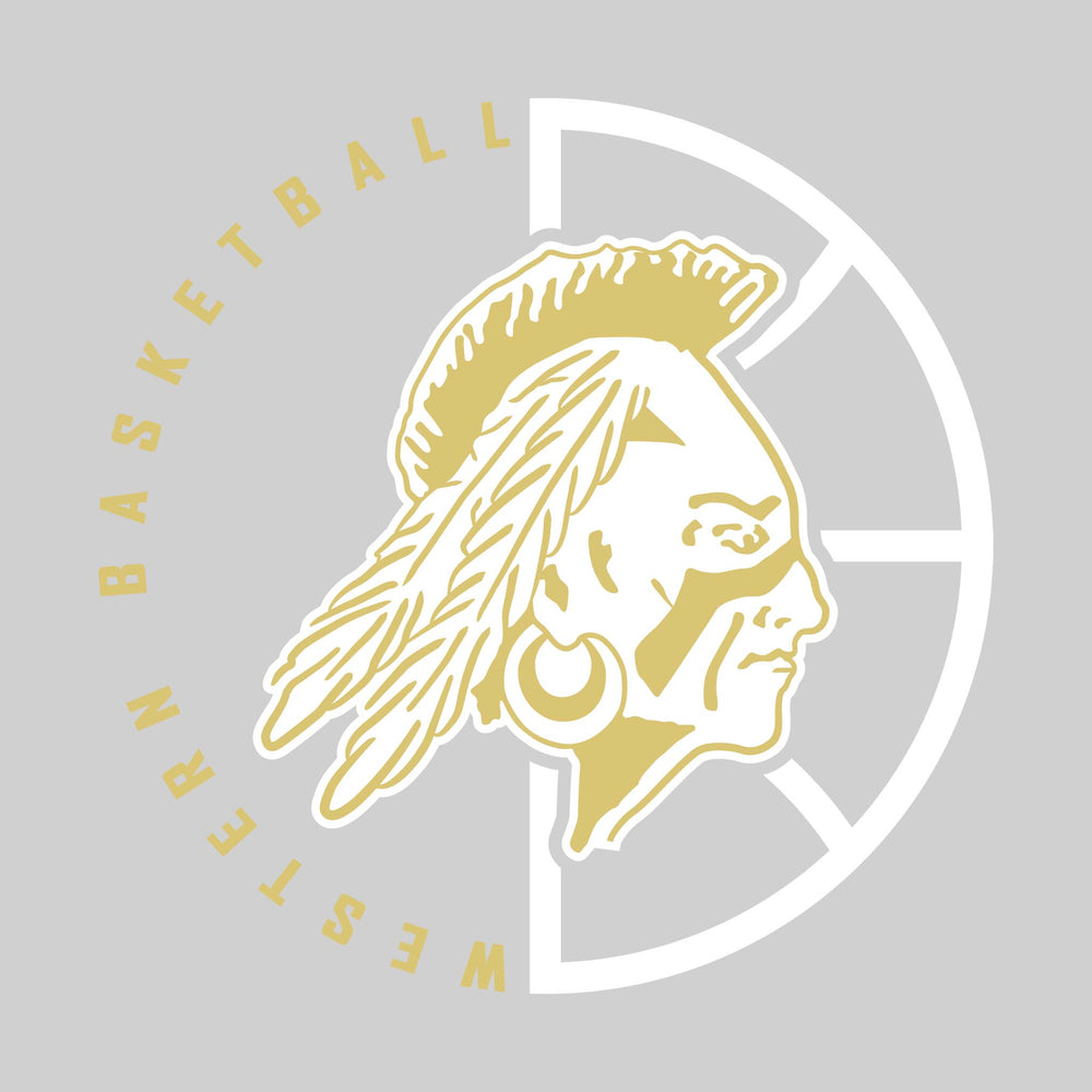 Western Warriors - Basketball - Center Mascot with Circle Text and Basketball Grooves