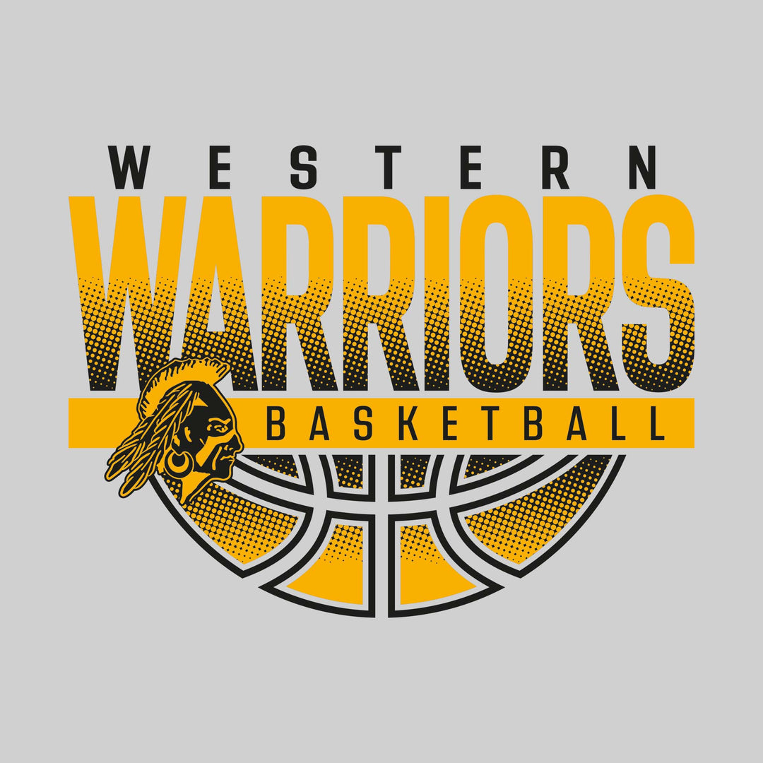 Western Warriors - Basketball - Halftone Warriors Over Basketball with Mascot