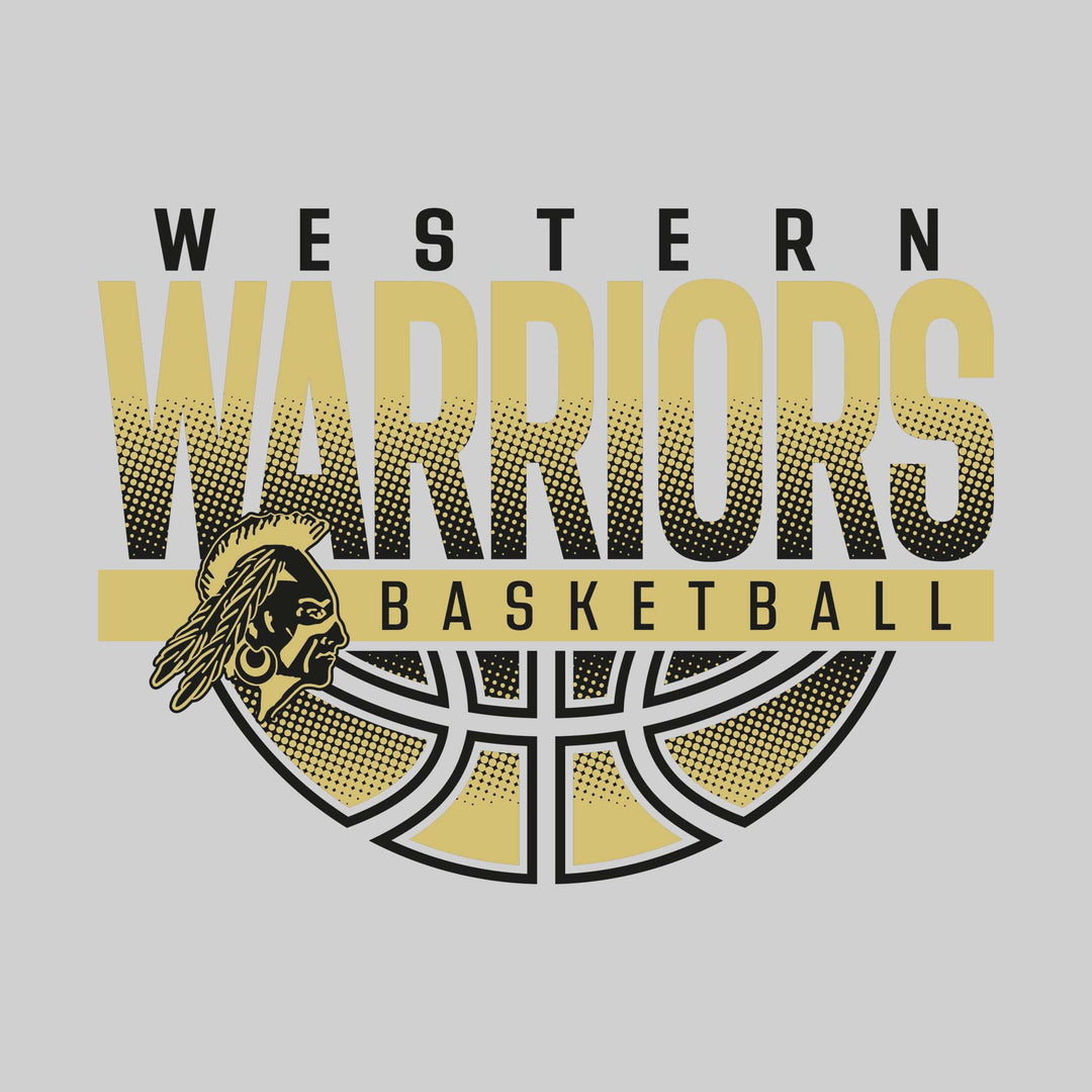 Western Warriors - Basketball - Halftone Warriors Over Basketball with Mascot
