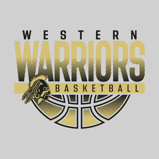 Western Warriors - Basketball - Halftone Warriors Over Basketball with Mascot