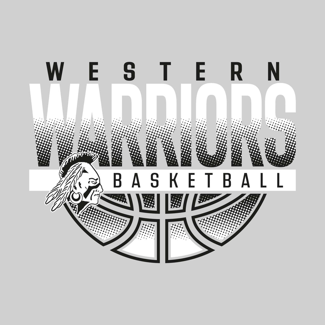 Western Warriors - Basketball - Halftone Warriors Over Basketball with Mascot