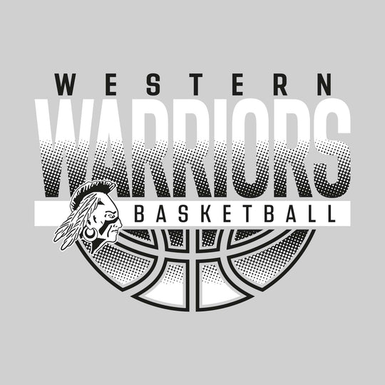 Western Warriors - Basketball - Halftone Warriors Over Basketball with Mascot