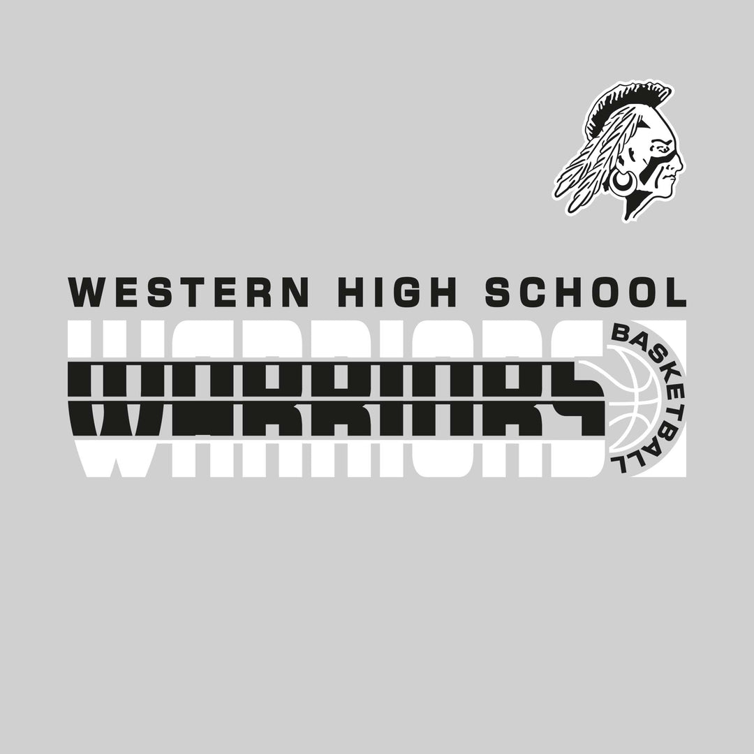 Western Warriors - Basketball - Striped Mascot Name with Basketball Grooves