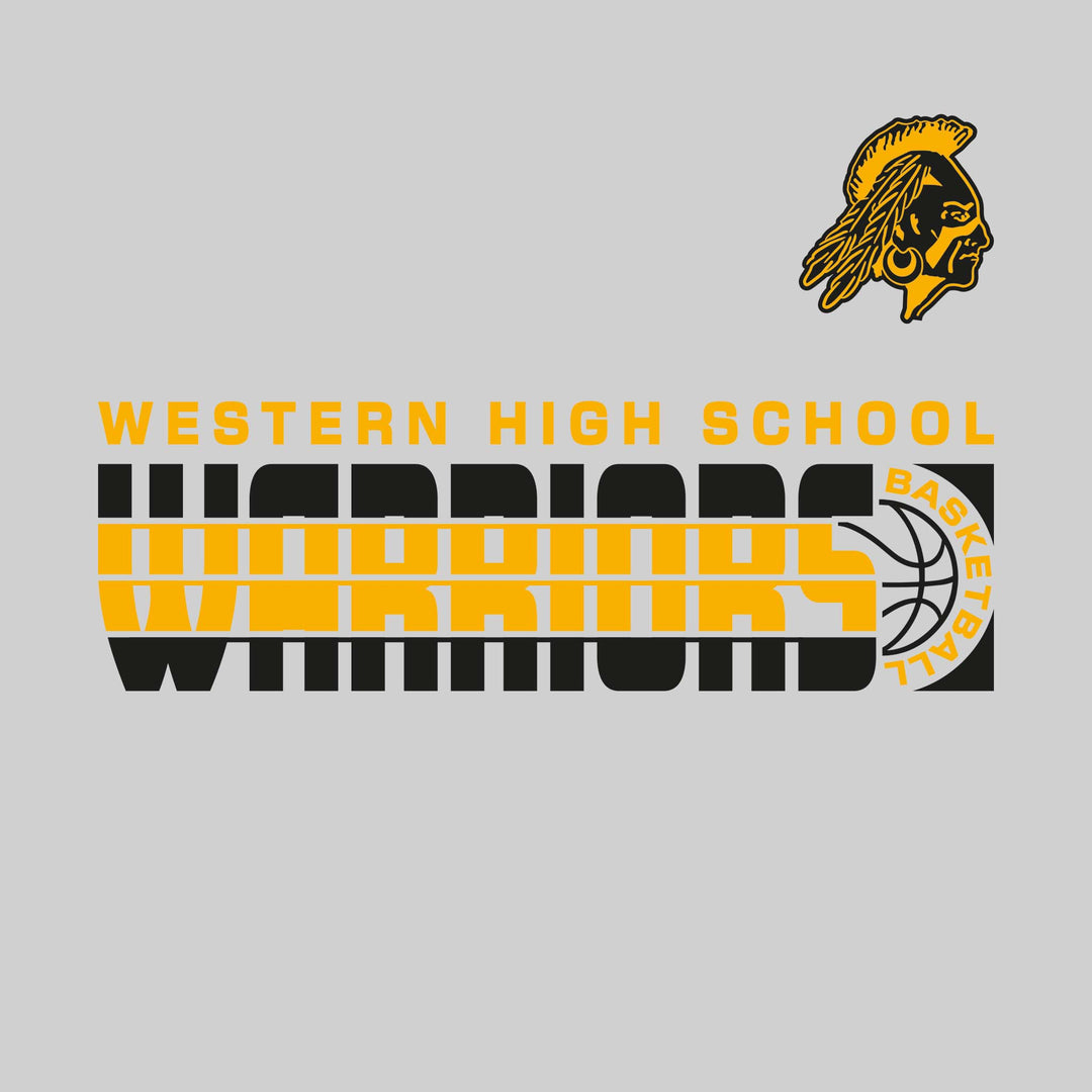 Western Warriors - Basketball - Striped Mascot Name with Basketball Grooves