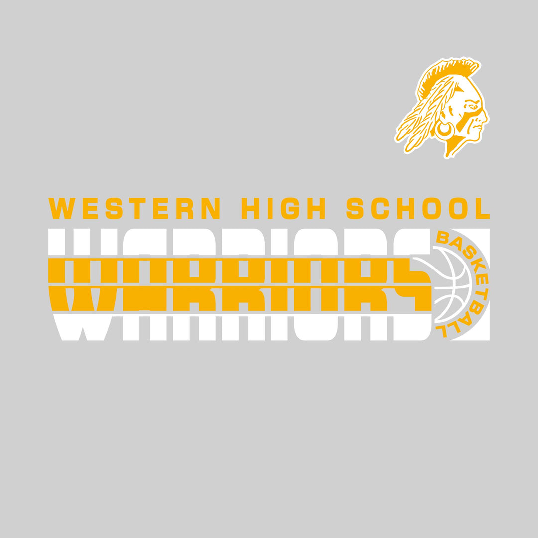 Western Warriors - Basketball - Striped Mascot Name with Basketball Grooves