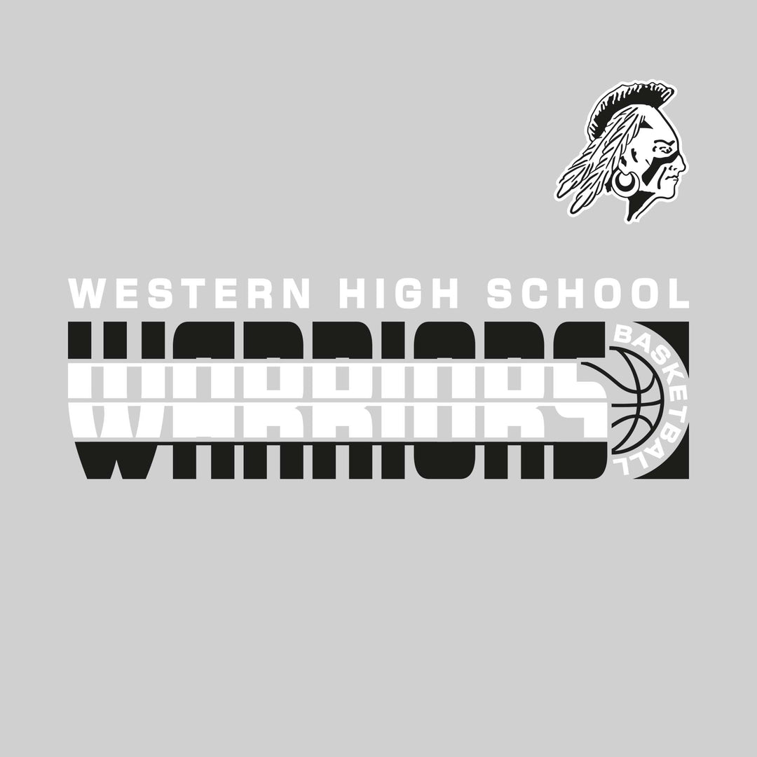 Western Warriors - Basketball - Striped Mascot Name with Basketball Grooves