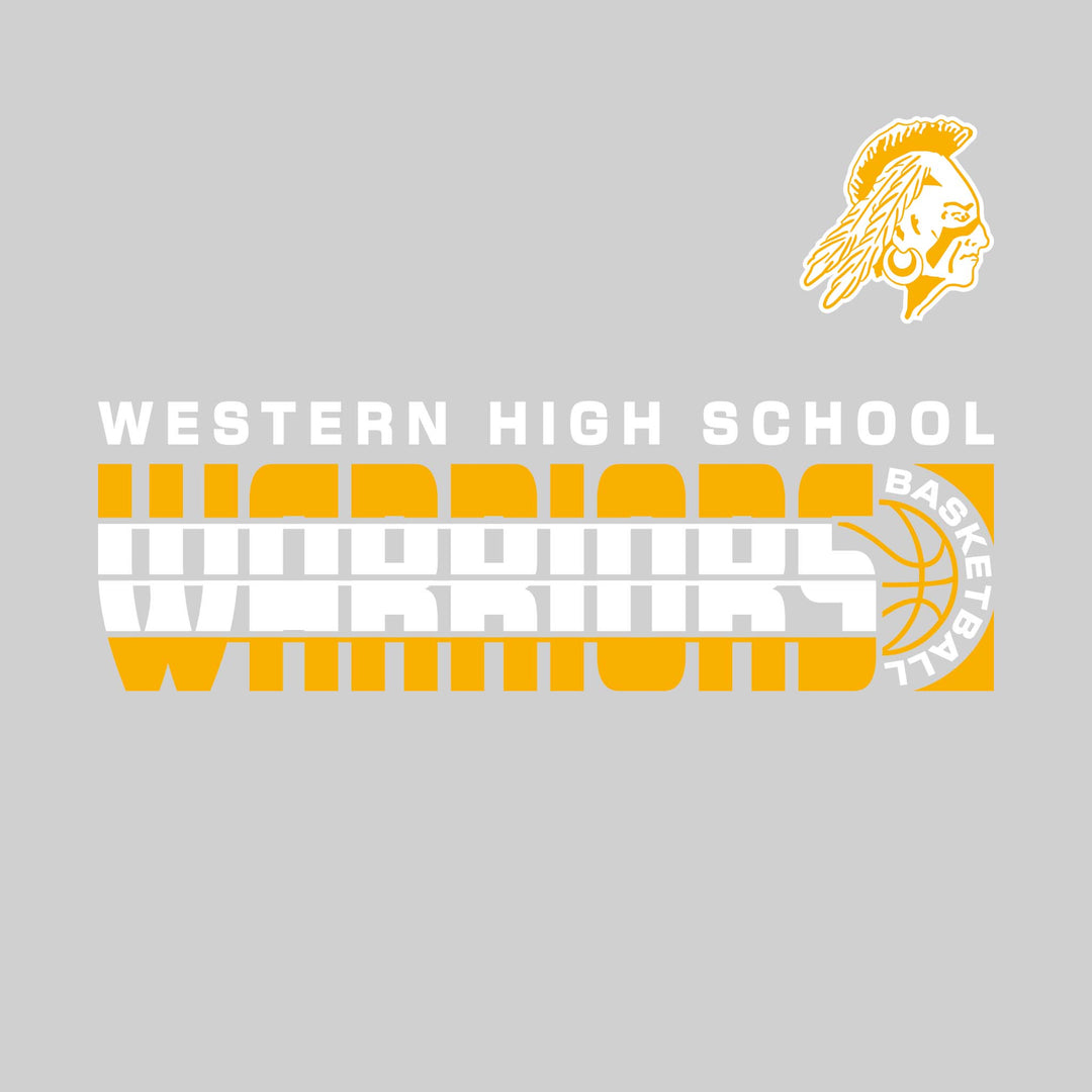 Western Warriors - Basketball - Striped Mascot Name with Basketball Grooves