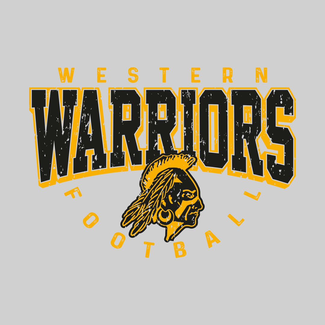 Western Warriors - Football - Distressed Text with Mascot and Arched Football