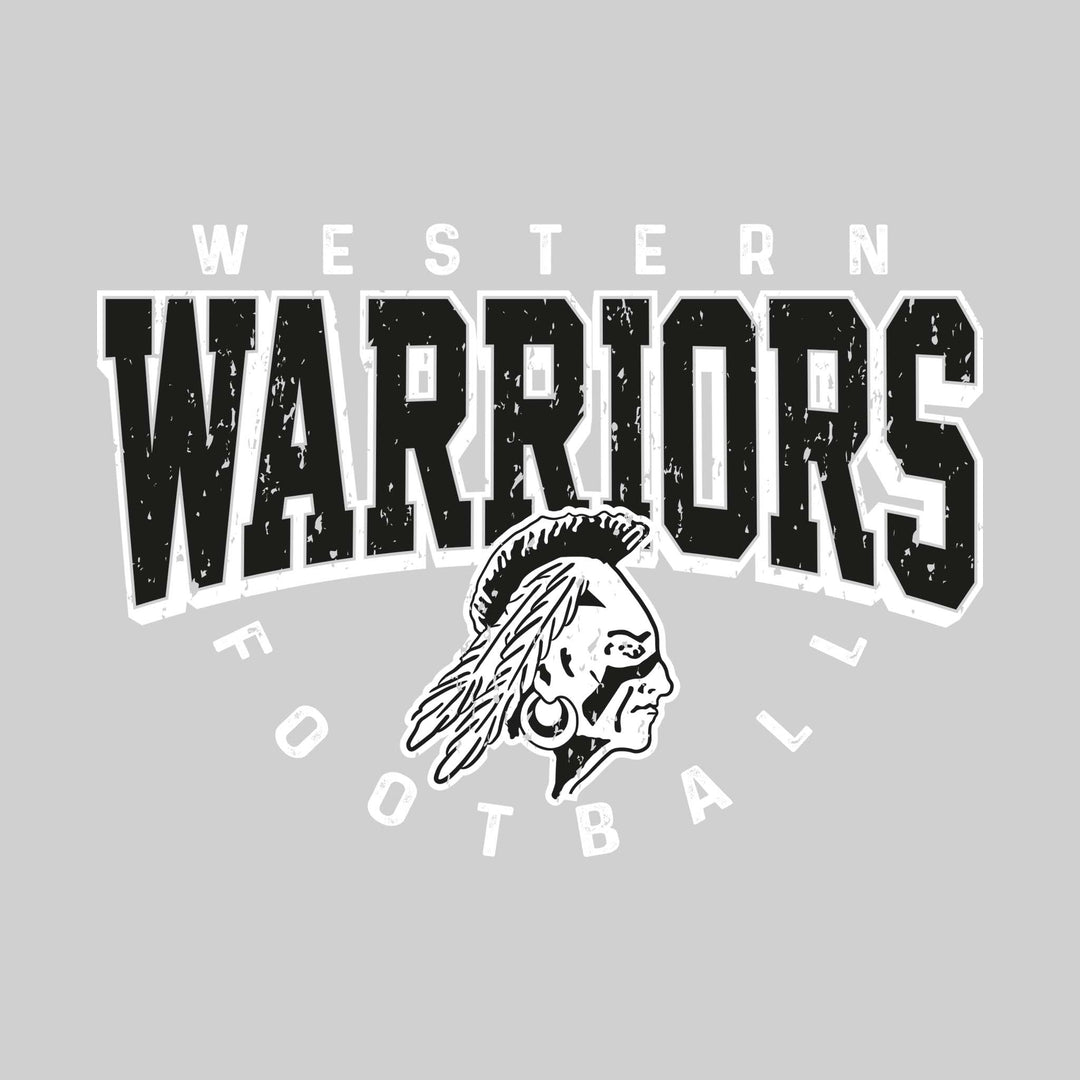 Western Warriors - Football - Distressed Text with Mascot and Arched Football